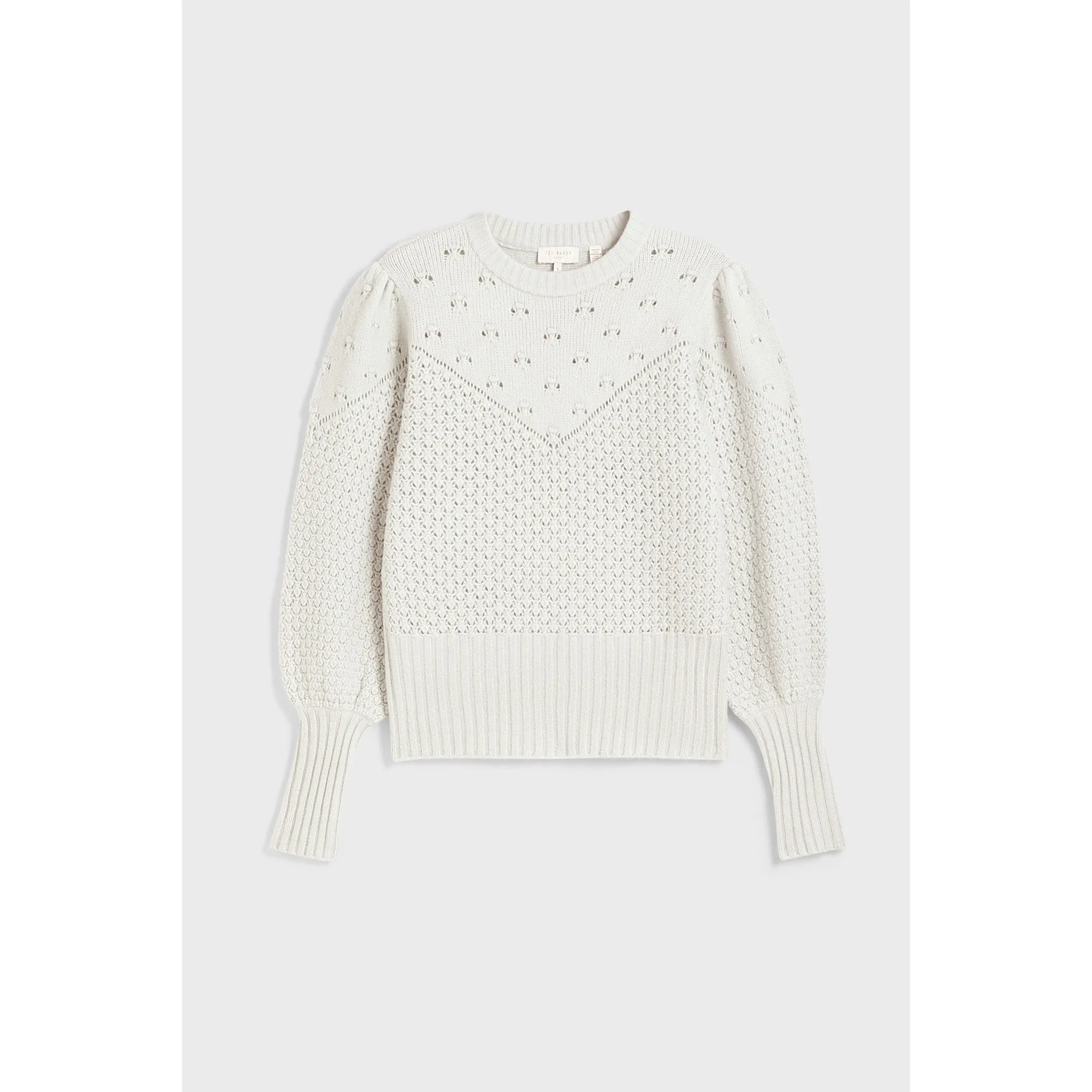 Women Wmk-Butery-Balloon Sleeve Jumper With Two Textures - Cream