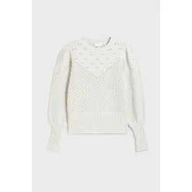 Women Wmk-Butery-Balloon Sleeve Jumper With Two Textures - Cream