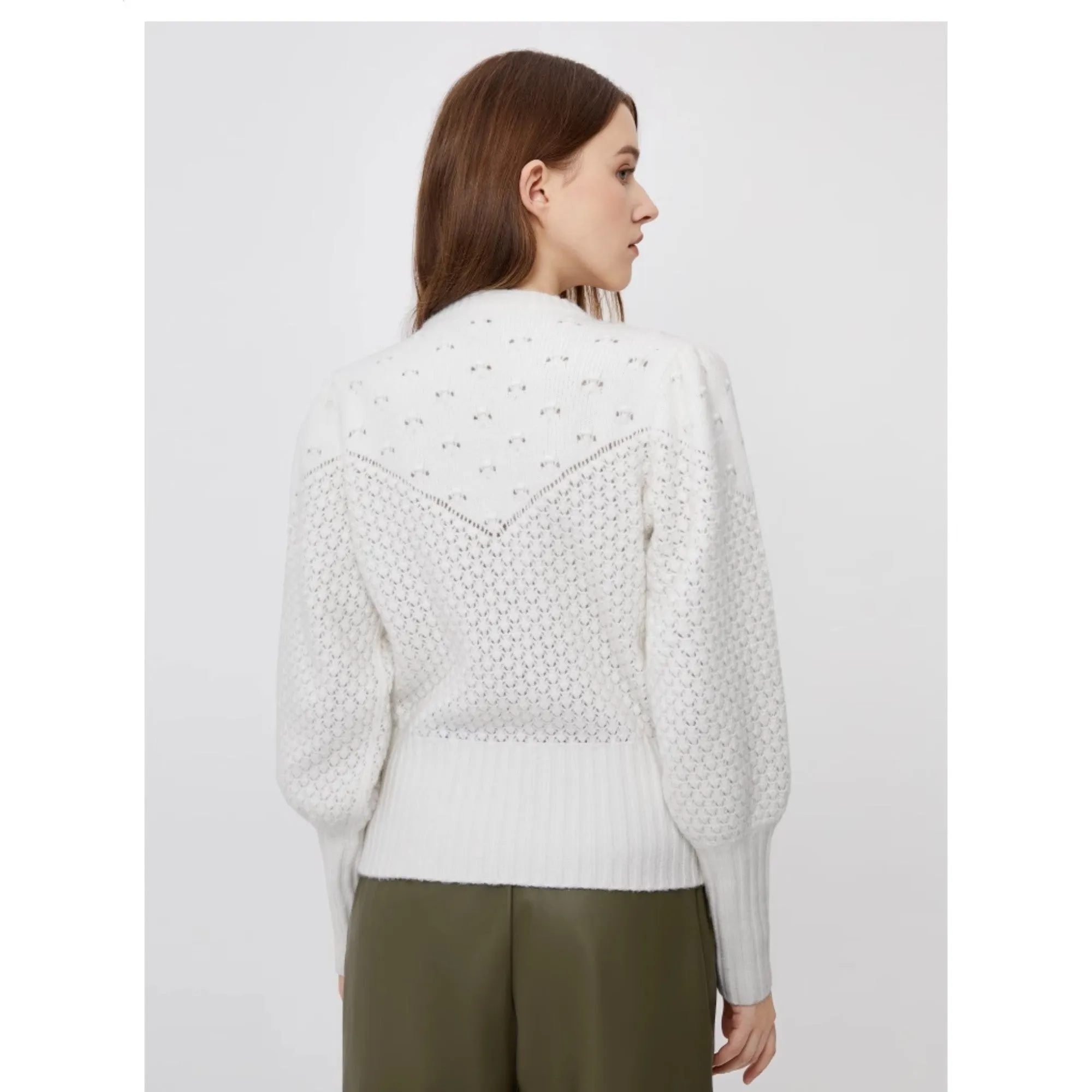 Women Wmk-Butery-Balloon Sleeve Jumper With Two Textures - Cream