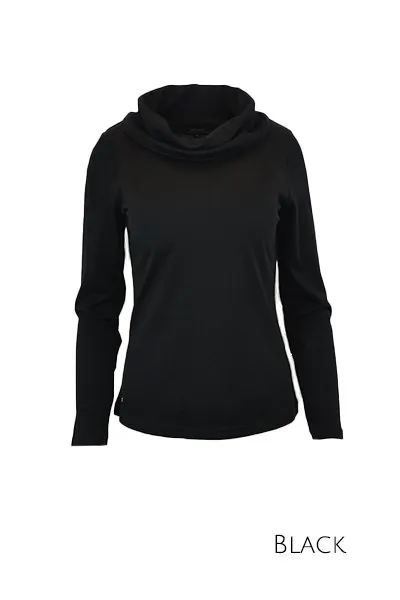 WOMENS 100% MERINO WOOL (210) COWL NECK LONG SLEEVE JUMPER BLACK