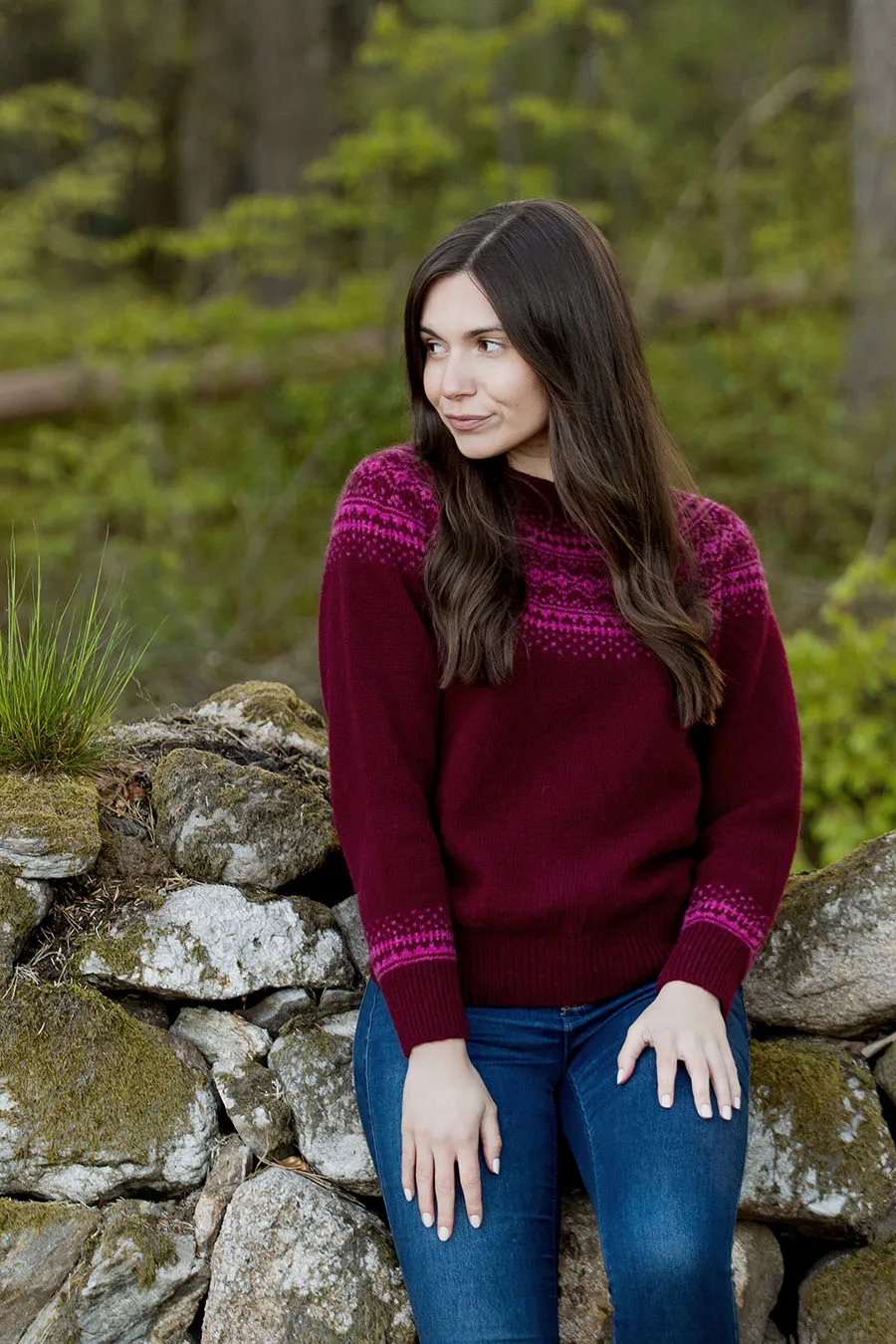 Womens Aviemore Yoke Fair Isle Jumper - Burgundy