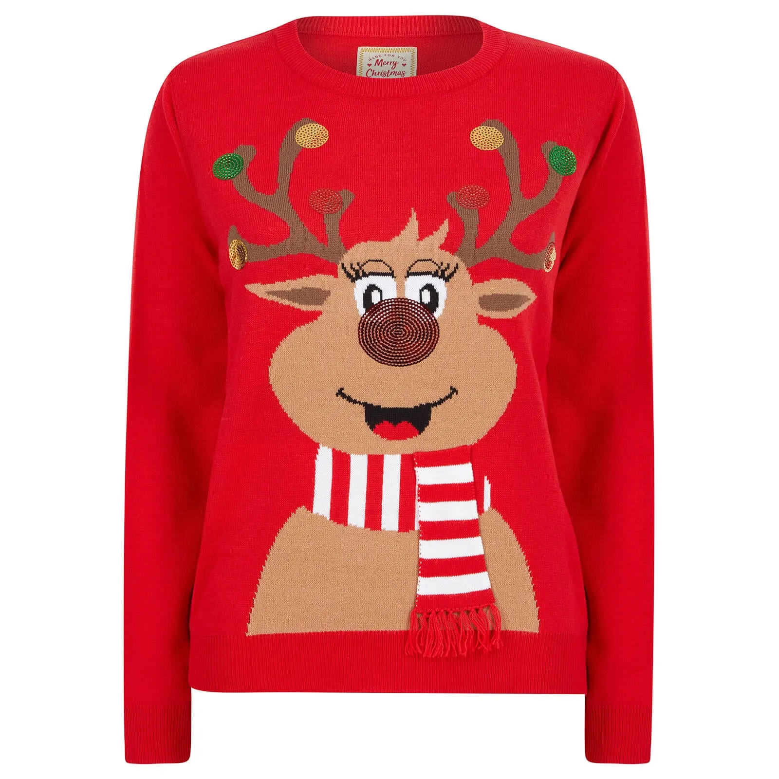 Womens Sequin Reindeer Christmas Jumper