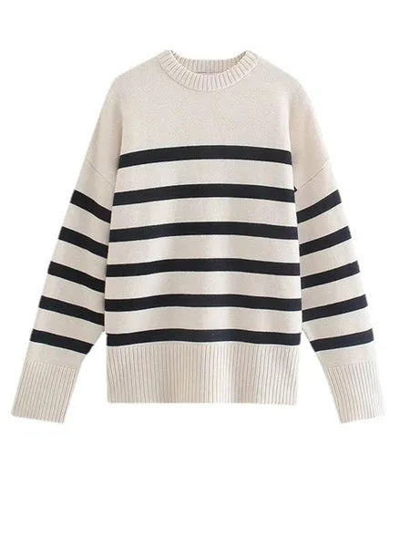 Women's Stylish White Jumper with Stripes | Ideal for Autumn/Winter