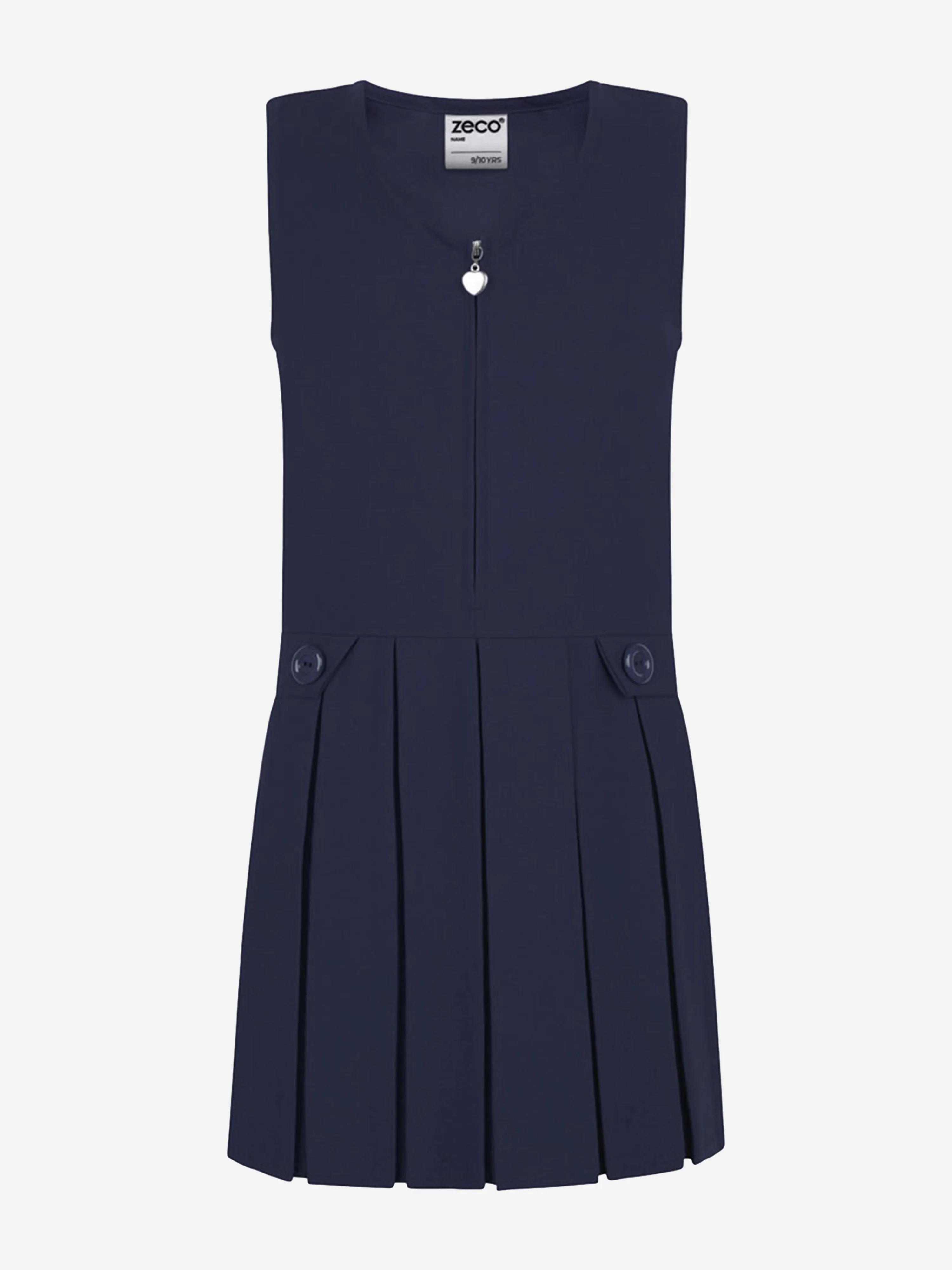 Zeco Girls School Zip Front Pinafore Dress in Navy